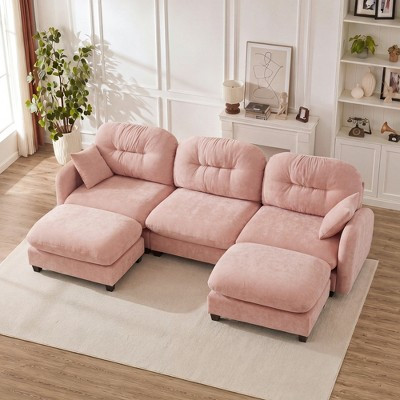 Modular U-Shaped Sectional Couch with Ottoman in Premium Chenille Fabric with 2 Throw Pillows, High-Density Foam, Quilted Pleated Design | Target