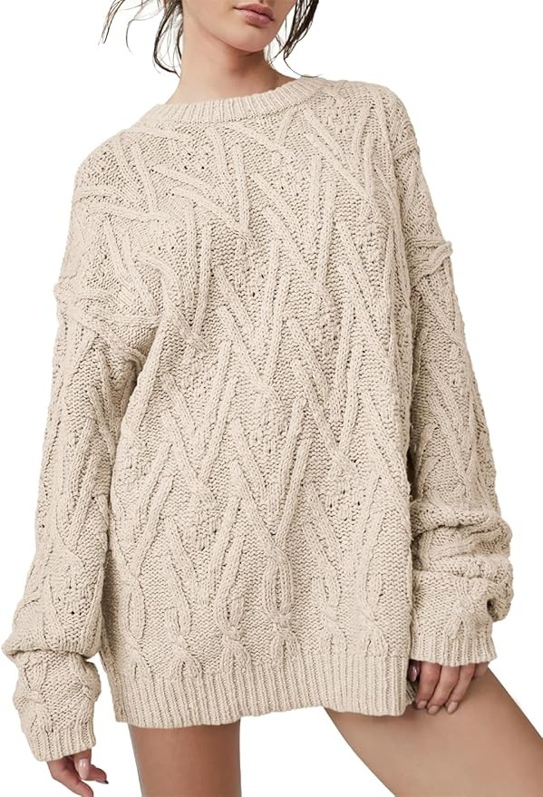 Chang Yun Womens Cable Knit Crewneck Pullover Sweaters Chunky Long Sleeve Tunic Sweater Warm Fall... | Amazon (US)