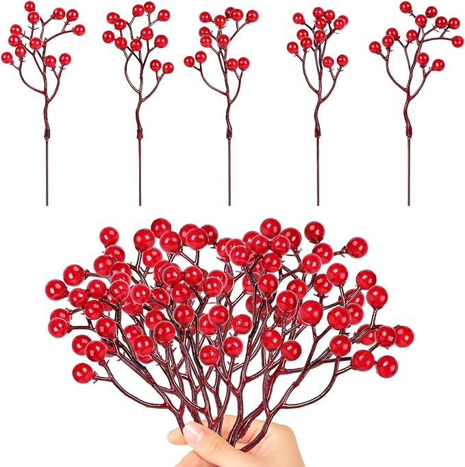 DIYASY Artificial Red Berry Stems,20 Pcs Christmas Tree Picks and Spray for Xmas Ornaments DIY Wr... | Amazon (US)