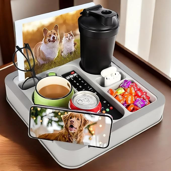 Couch Cup Holder Tray ，FINTHECH Food-Grade Silicone and Plastic Couch Caddy for Bed Car Seat, W... | Amazon (US)
