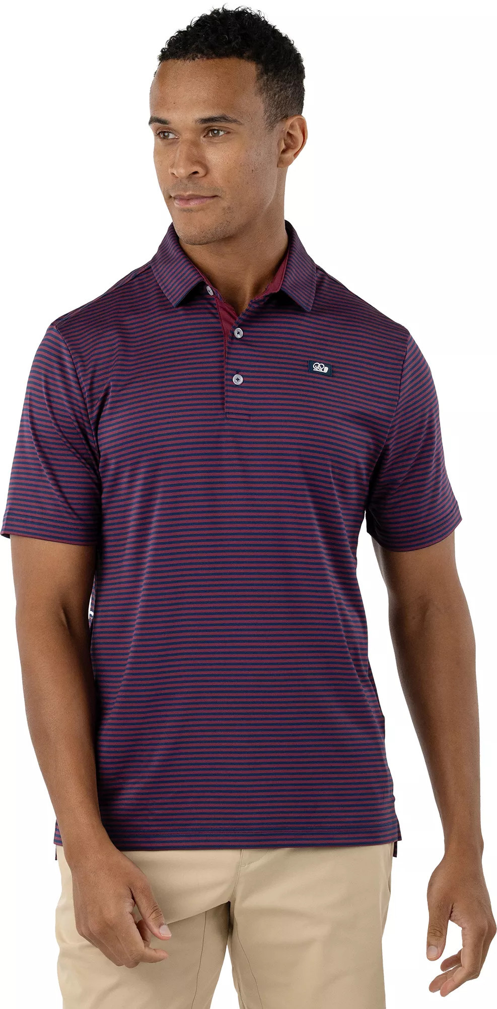 Good Good Golf Men's Ace High Golf Polo, Large, Burgundy Navy Stripe Red | Golf Galaxy