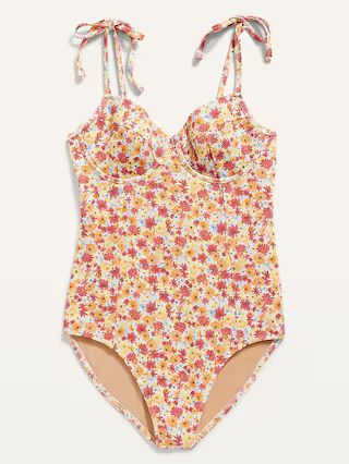 Tie-Shoulder Piqué Underwire One-Piece Swimsuit for Women | Old Navy (US)