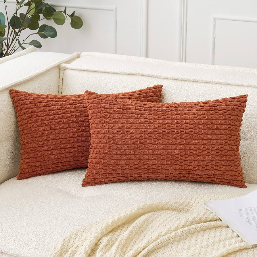 Woaboy Rust Throw Pillow Covers 12x20 Inch Set of 2 Decorative Couch Pillow Covers Farmhouse Soft... | Amazon (US)