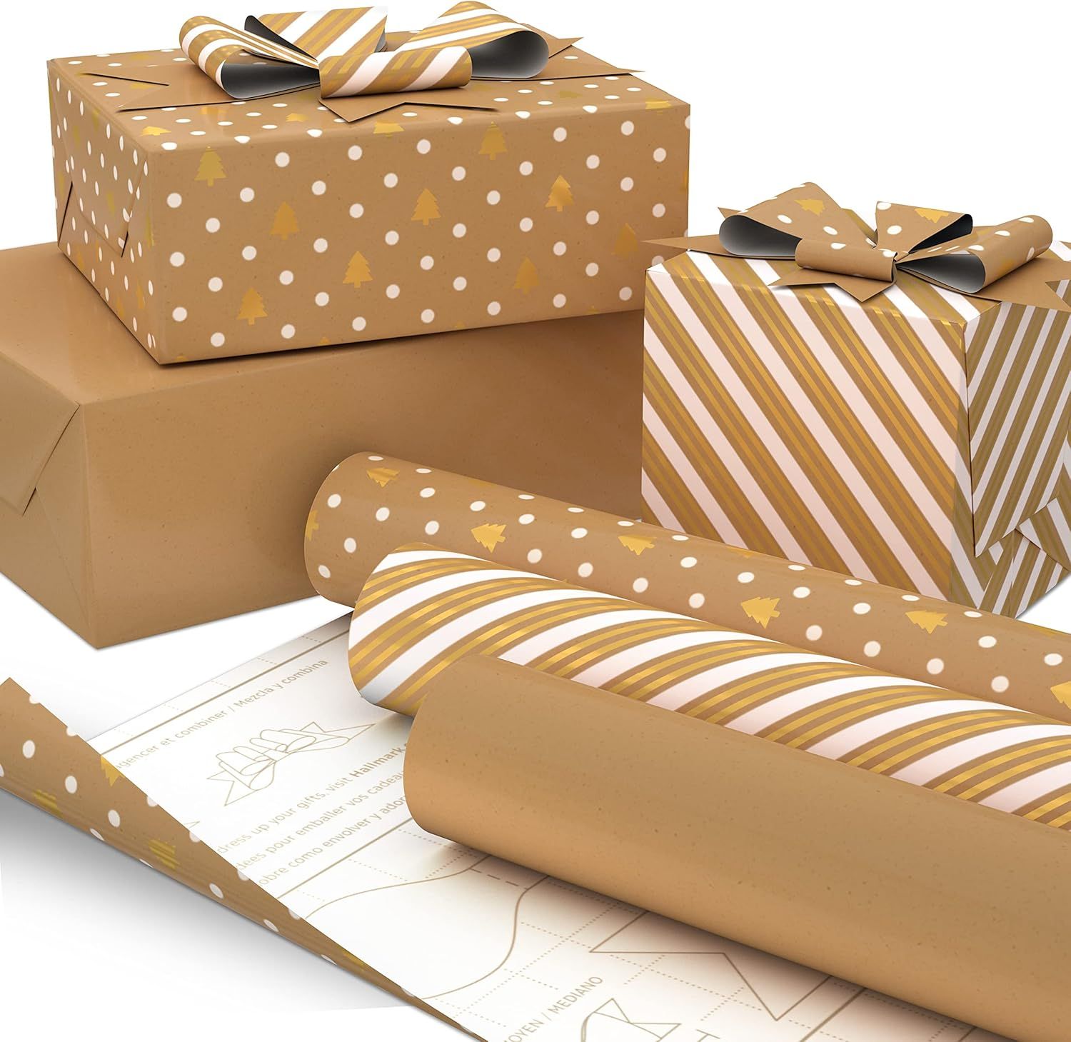 Amazon.com: Hallmark Holiday Wrapping Paper with DIY Bow Templates on Reverse (3 Rolls: 120 sq. f... | Amazon (US)