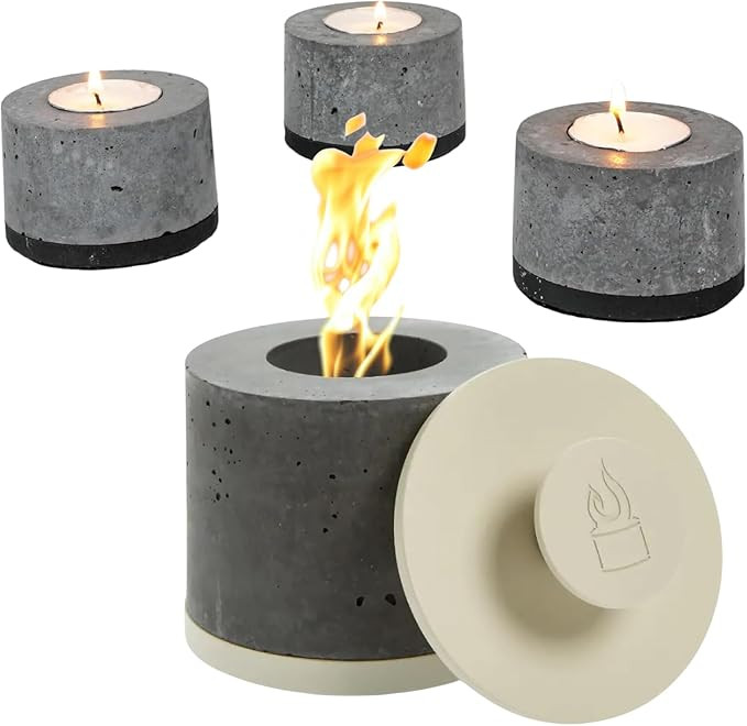 FLIKR Fire Personal Concrete Fireplace (Almond) + 3X Tea Light Bundle–Tabletop Smokeless Fire P... | Amazon (US)