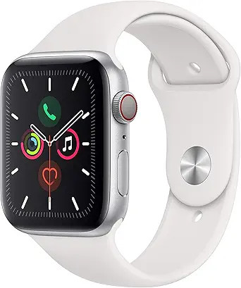 Apple Watch Series 5 (GPS + Cellular, 44mm) - Silver Aluminum Case with White Sport Band | Amazon (US)