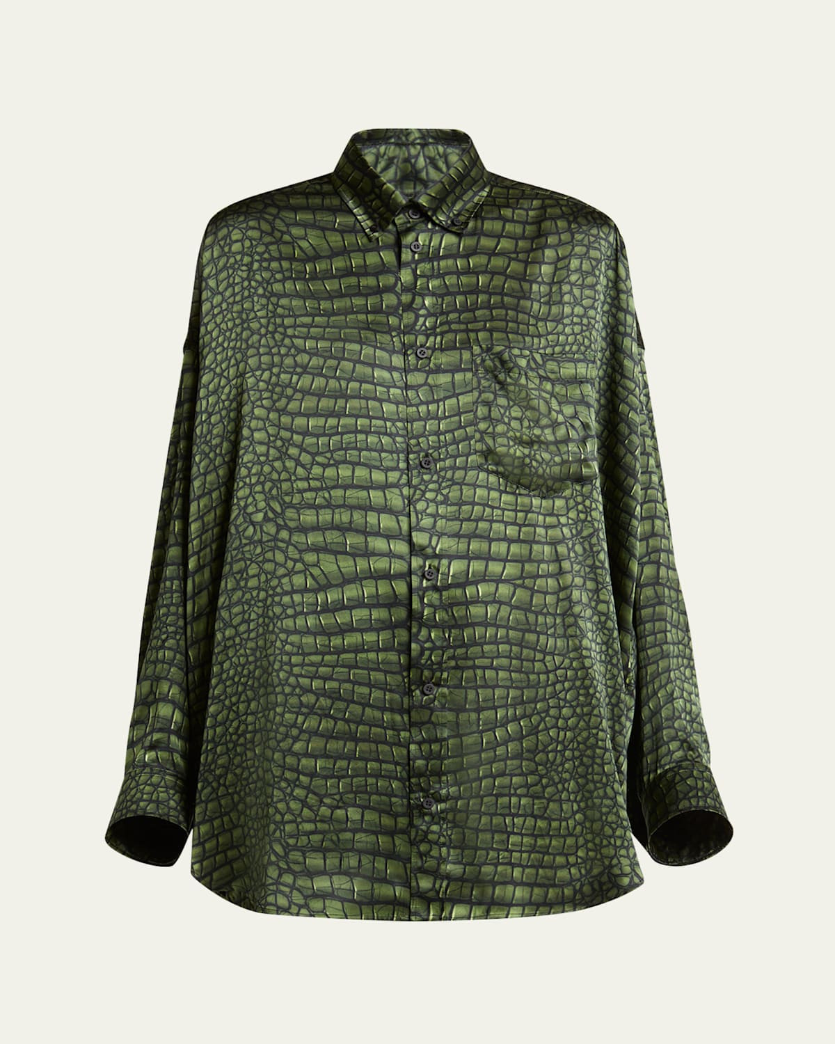 Crocodile Print Satin Button Down Cocoon Blouse | Bergdorf Goodman