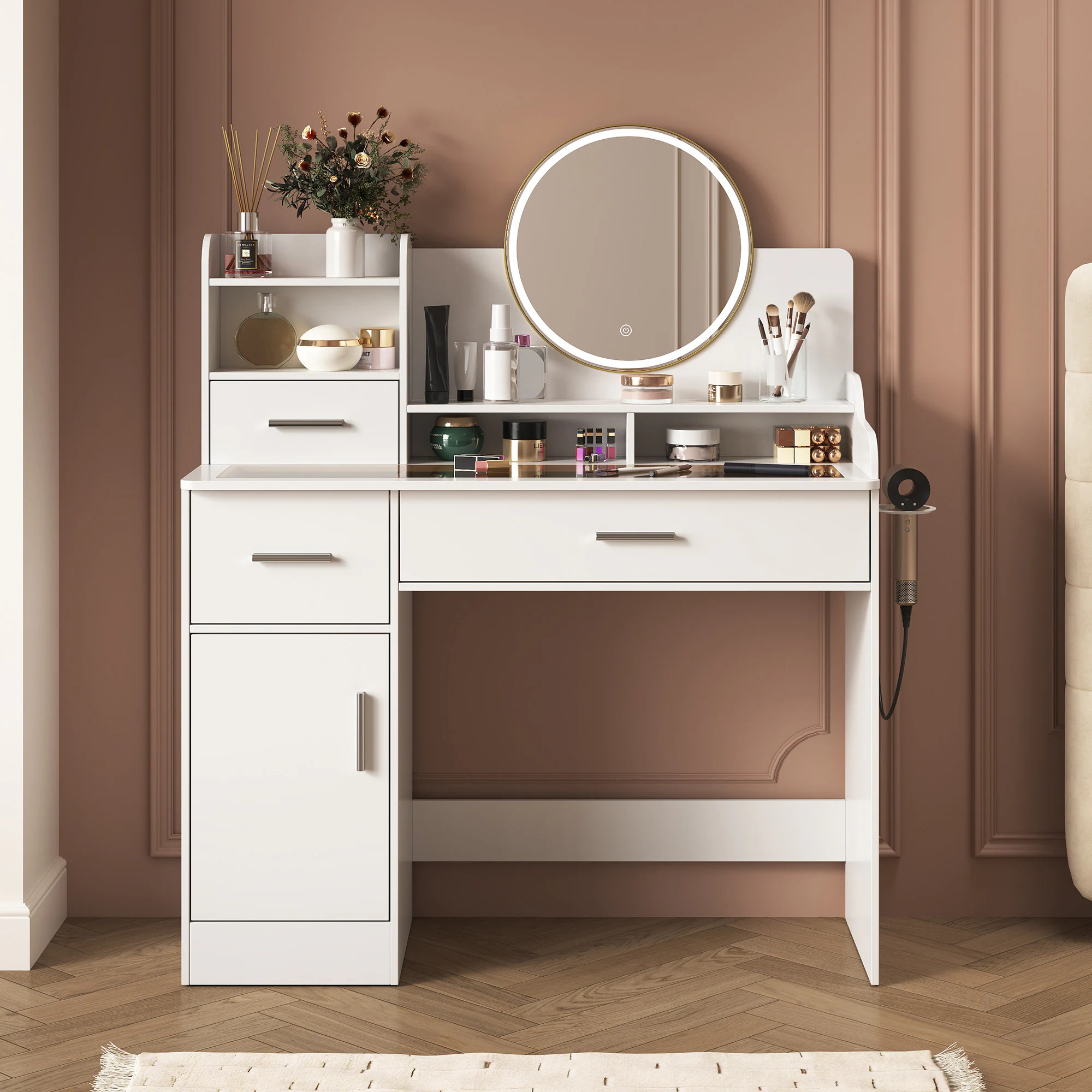 DELUXE LIVING 41.3-in White Makeup Vanity | VD24008-W | Lowe's
