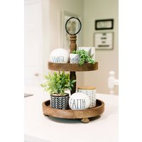 Brown Round Two Tier Tray | Spring Decor Holiday Treats Serving Decorative Country Style Wood Rustic | Etsy (US)