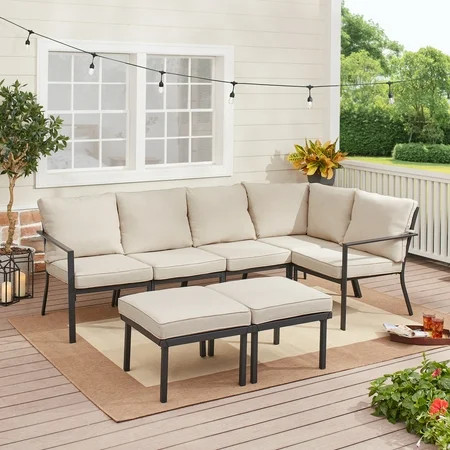 Mainstays Sandhill 7-Piece Outdoor Patio Sectional Set Beige | Walmart (US)