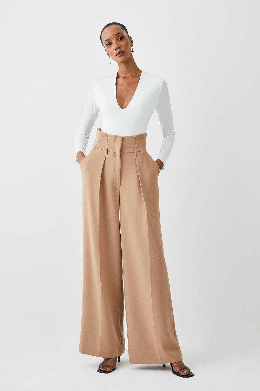 Compact Stretch Tailored High Waist Wide Leg Trouser | Karen Millen UK + IE + DE + NL