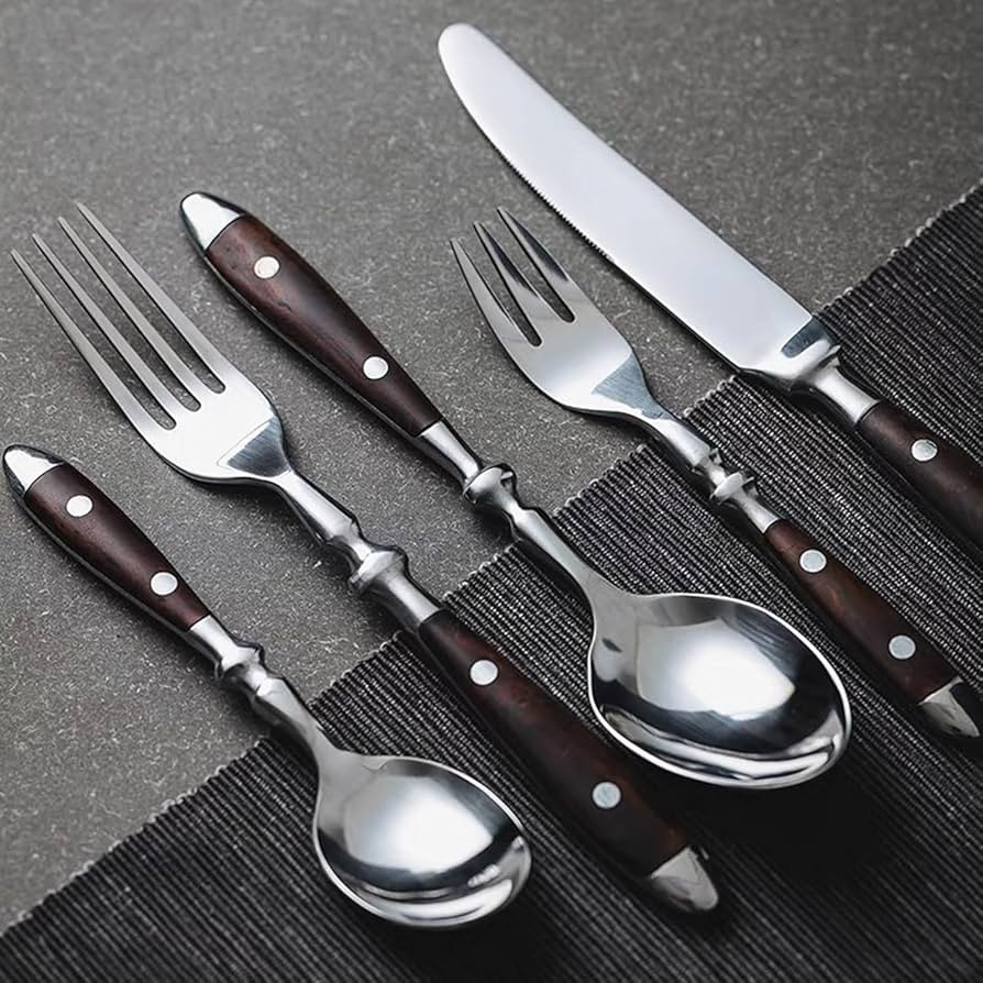 30-Piece Brown Gum Wood Handle Silverware Set for 6, Exquisite Ergonomic Flatware Set Food-Grade ... | Amazon (US)