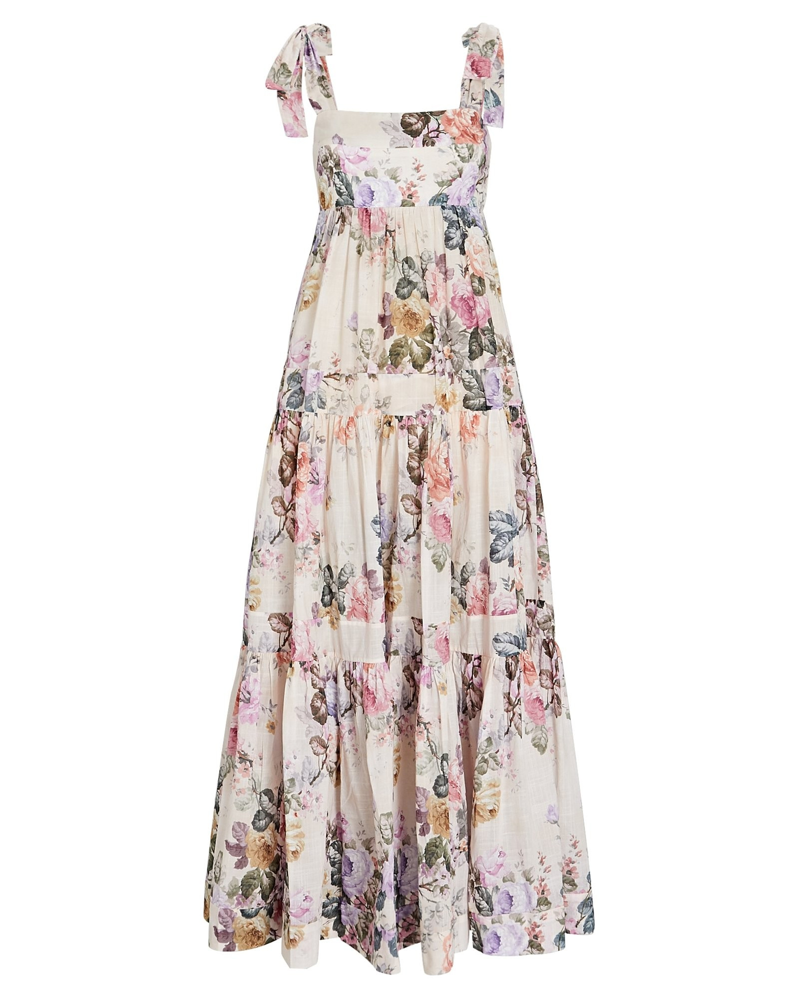 Zimmermann Brighton Tie-Shoulder Floral Midi Dress, Multi 3 | INTERMIX