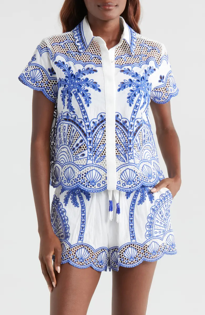 Palm Embroidered Cotton Cover-Up Shirt | Nordstrom