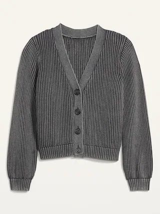 Acid-Wash Shaker-Stitch Button-Front Cardigan Sweater for Women | Old Navy (US)