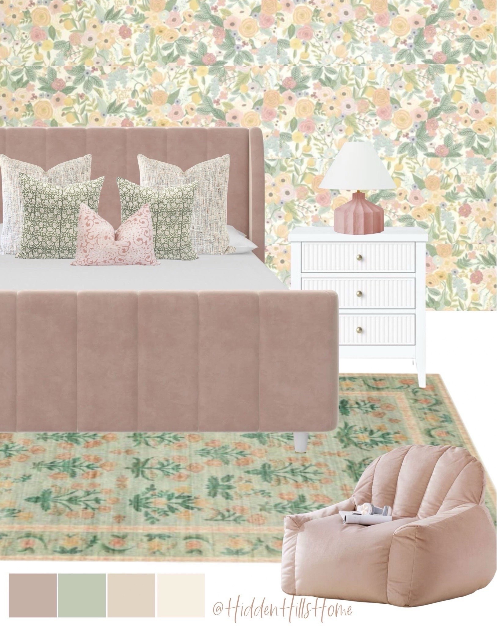 Modern transitional girls bedroom, pink and green girls bedroom mood board, floral girls wallpaper design #girls 


#LTKKids #LTKHome #LTKSaleAlert