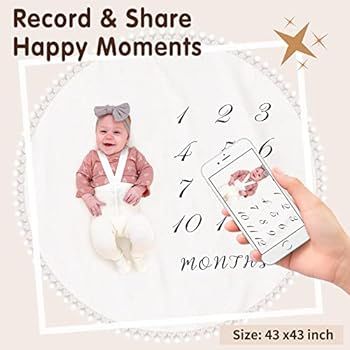 Baby Milestone Monthly Blanket with Double-Sided Milestone Cards and Circle Ring Play Mat Large(4... | Amazon (US)
