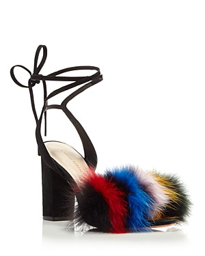 Loeffler Randall Nicolette Fox Fur Ankle Wrap Block Heel Sandals | Bloomingdale's (US)