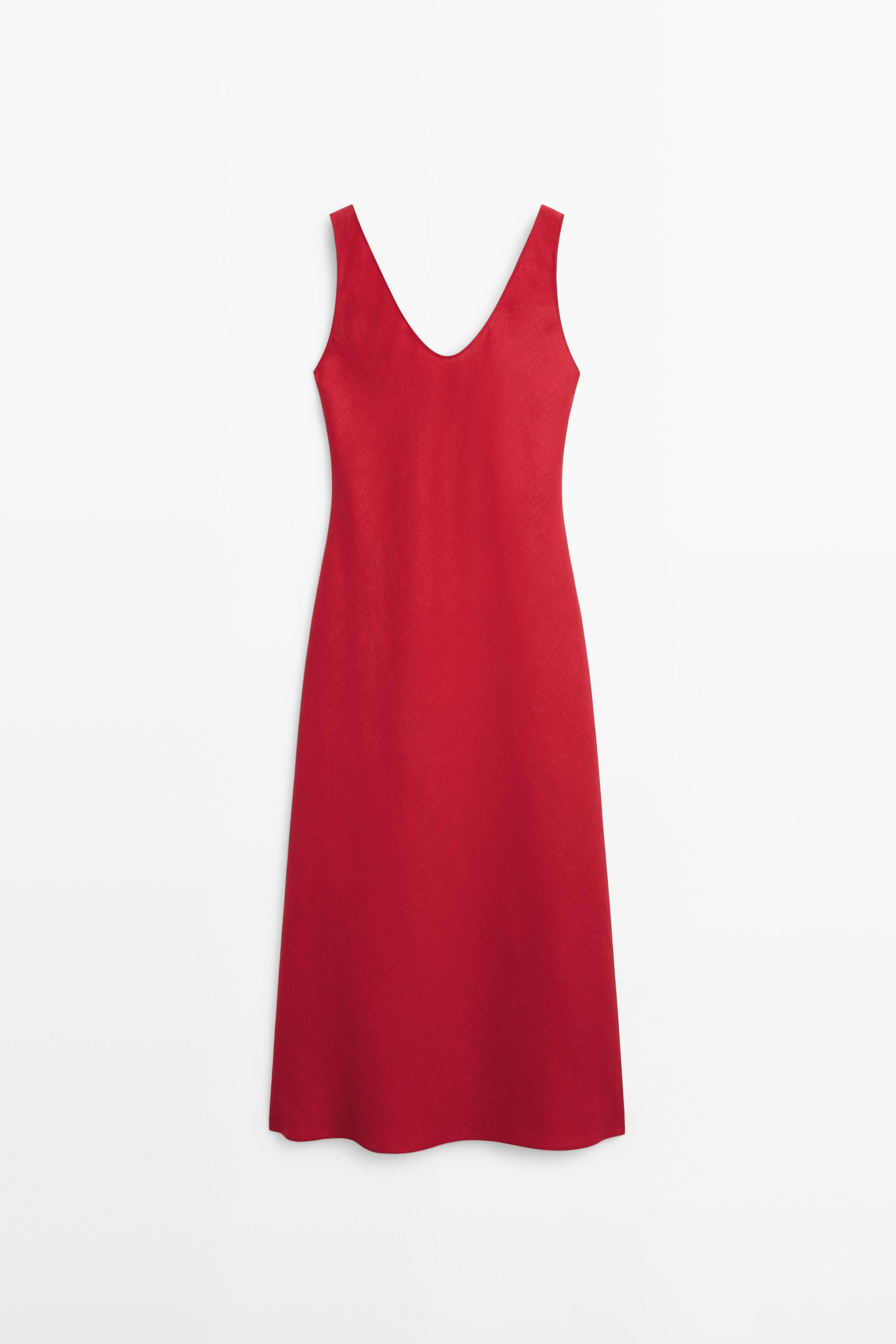 100% linen strappy midi dress | Massimo Dutti US