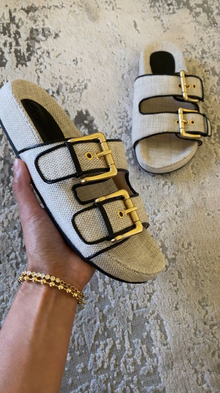 Slide sandals on sale. I love this color combo. Also comes in 2 other options. True to size for me. 
Summer outfit. 
Vacation outfit. 
Bracelets code HINTOFGLAM to save  

#LTKFindsUnder100 #LTKSaleAlert #LTKShoeCrush