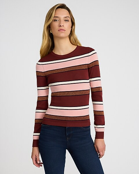 Fitted Striped Shine Crew Neck Sweater | Express