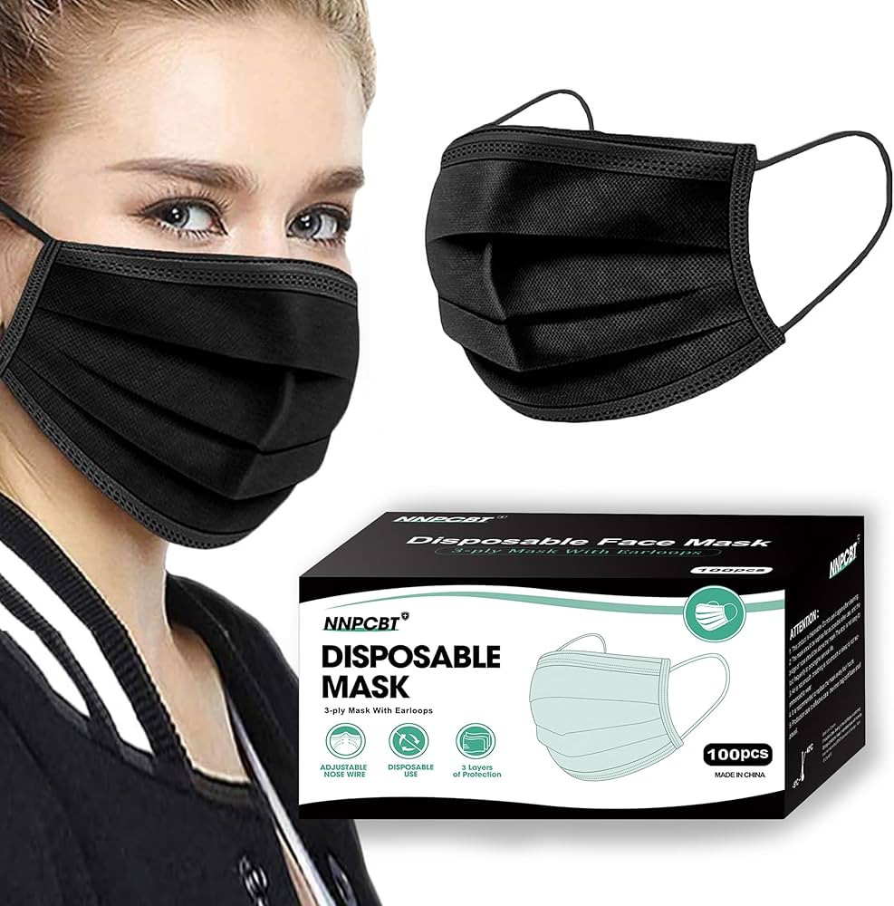 NNPCBT 100PCS 3 Ply Black Disposable Face Mask Filter Protection Face Masks | Amazon (US)