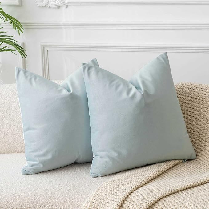 JUSPURBET Powder Blue Velvet Throw Pillow Covers 18x18 Set of 2,Decorative Solid Soft Cushion Cas... | Amazon (US)