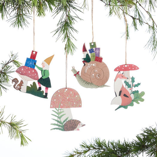 Glittered Laser Cut Wood Woodland Ornaments 8 Pack by World Market | World Market