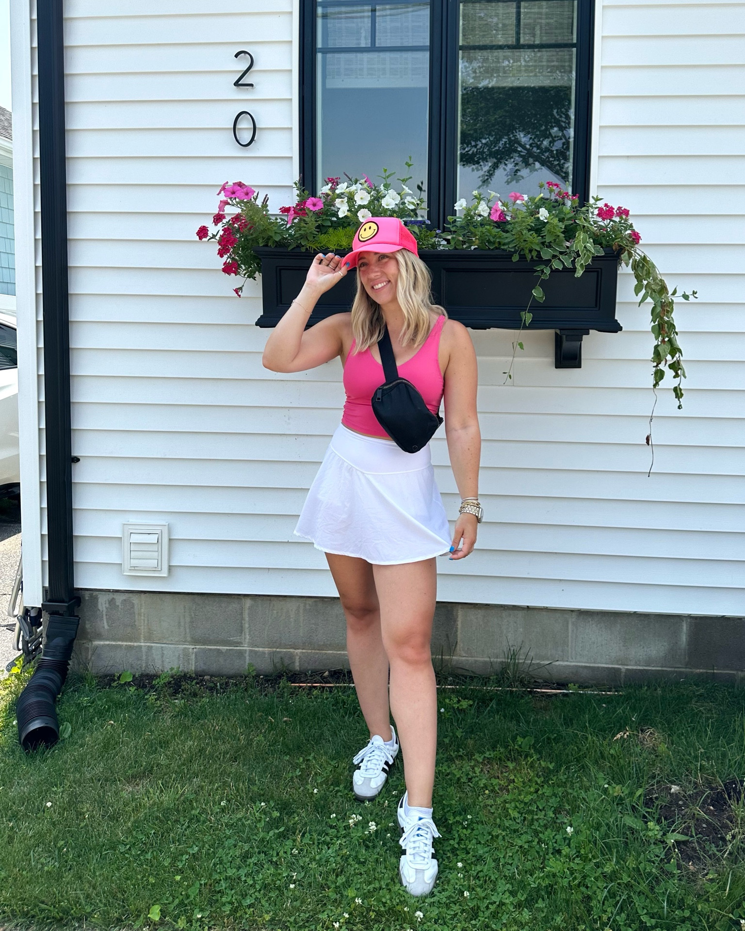 Pop of pink & a tennis skirt for an easy weekend outfit 🎾 🩷 Obsessed with my new adidas sambas the perfect basic sneakers 👟 

#LTKFindsUnder50 #LTKStyleTip #LTKFindsUnder100