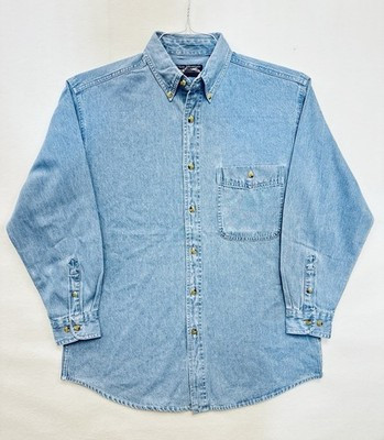 Denim Shirt, Long-Sleeve, Light Washed, Relaxed Fit Buttoned down Collar - New | eBay US
