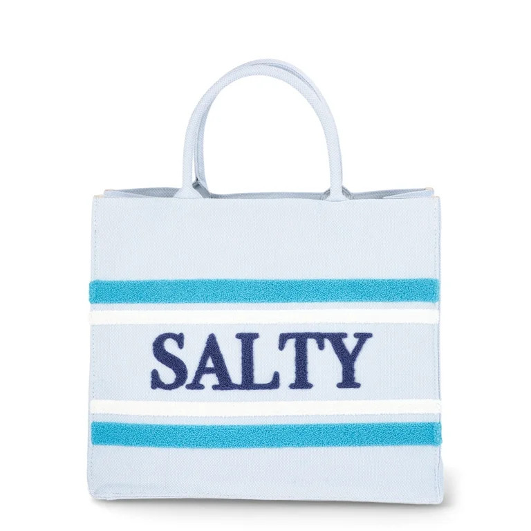 No Boundaries Burlap Tote Bag, Salty, Light Blue, Women’s | Walmart (US)