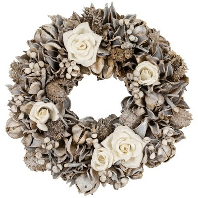 Northlight Glittered White Roses Winter Botanicals Artificial Christmas Wreath - 9.5" - Unlit | Target