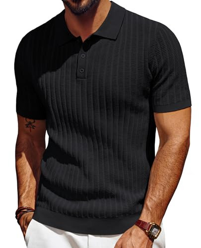 PJ PAUL JONES Mens Polo T Shirts Short Sleeve Black Polo Shirt for Men Regular Fit Textured Knit Polo Golf Shirts M | Amazon (US)