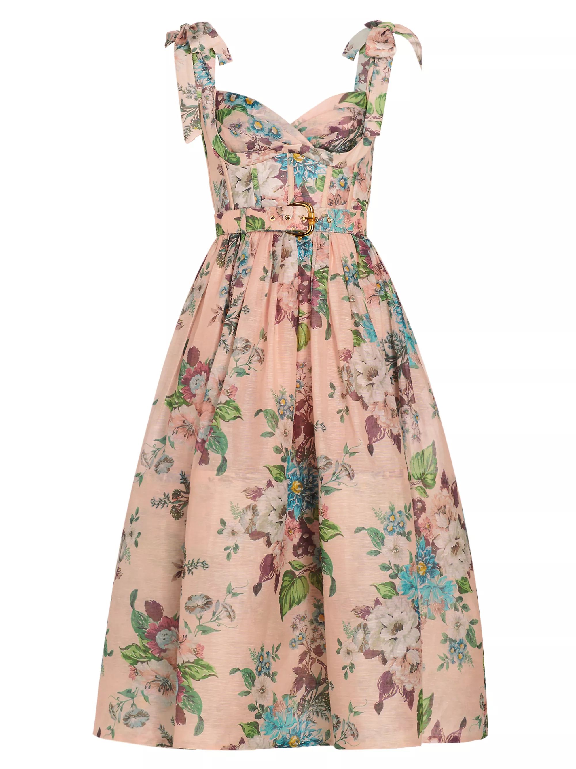Shop Zimmermann Matchmaker Floral Linen &amp; Silk Midi-Dress | Saks Fifth Avenue | Saks Fifth Avenue