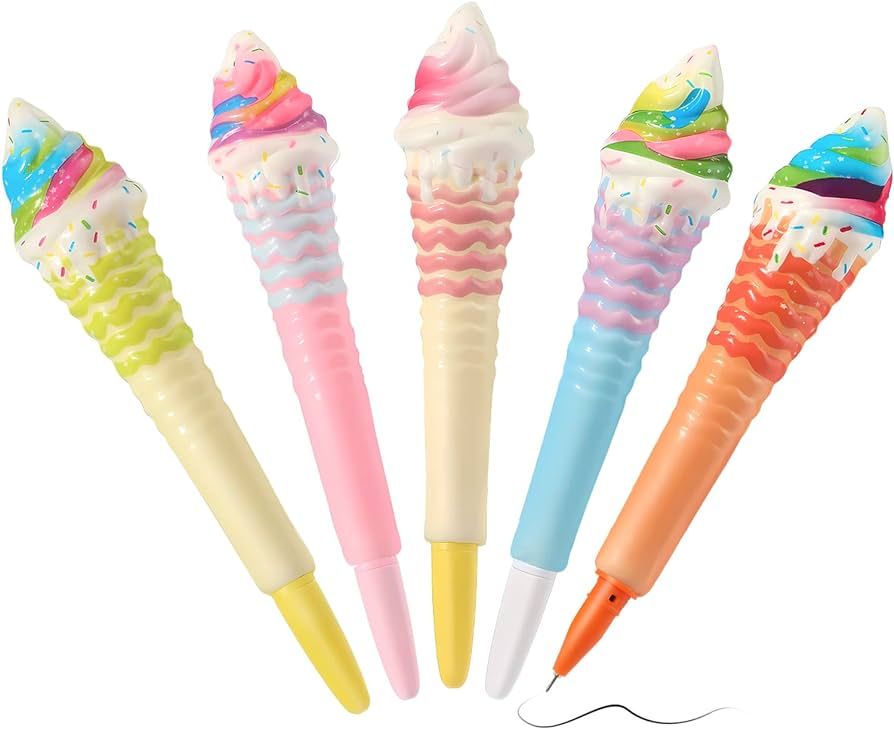 NEWEST 5 Pieces Ice Cream Squishy Pens, Cute Gel Ink Pens Assorted Color Stress Relief Sponge Gel... | Amazon (US)