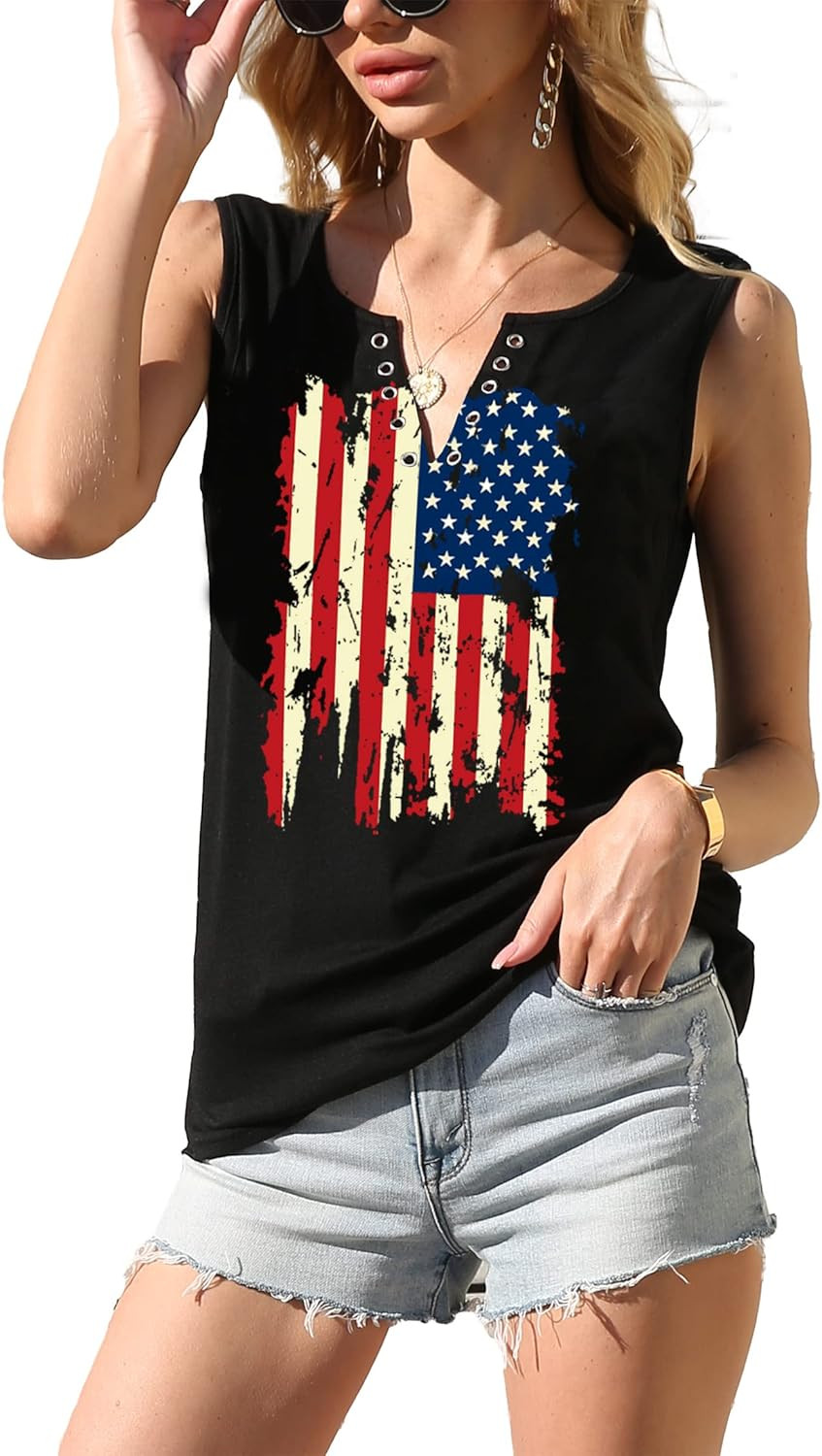 American Flag Tank Tops for Women 4th of July Shirts Ring Hole Sleeveless V-Neck T-Shirt Patrioti... | Amazon (US)
