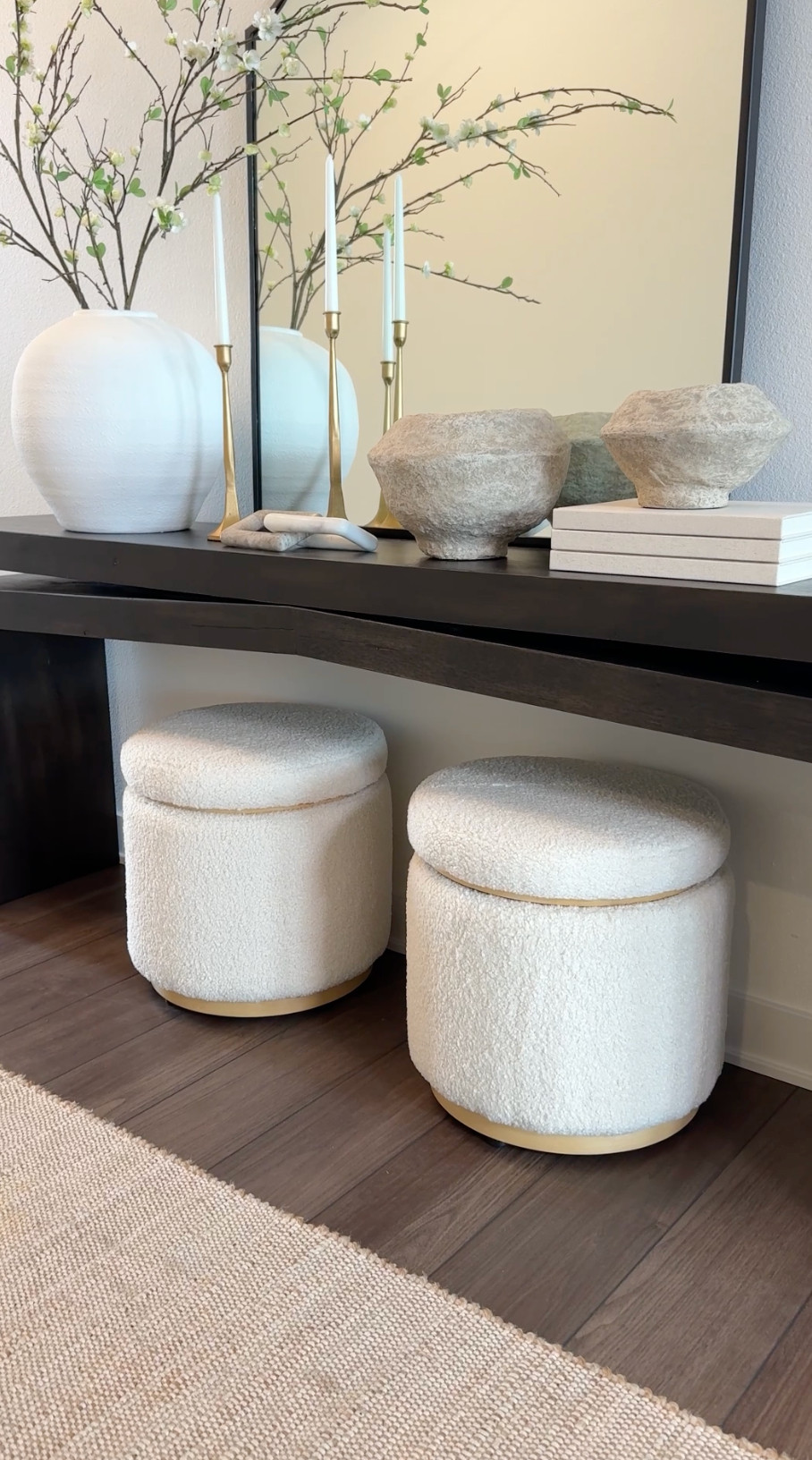 I love these ottomans in my entryway because they tuck perfectly under my console and add the coziest touch while still giving us extra seating and hidden storage. 

 

#LTKHome