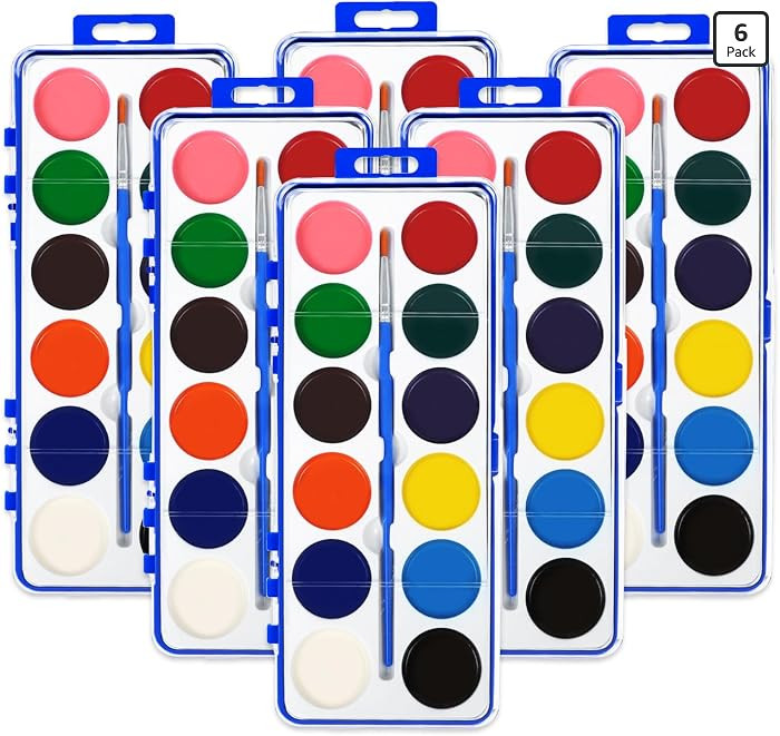 6 Pack Watercolor Paint Set for Kids, 12 Colors Watercolors Paints with Paint Brush, Kids Waterco... | Amazon (US)