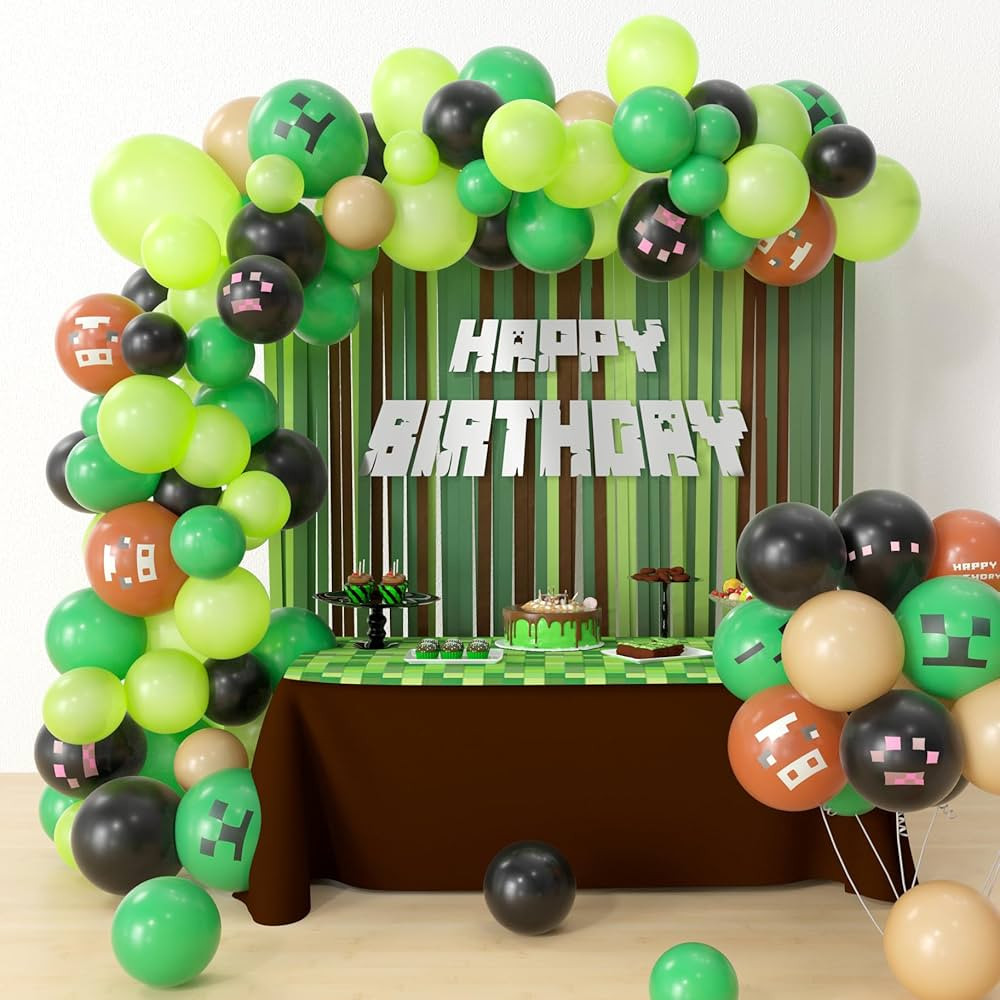 Miner Crafting Birthday Party Supplies - 115 Pcs Miner Crafting Balloon Garland Arch Kit, Green B... | Amazon (US)