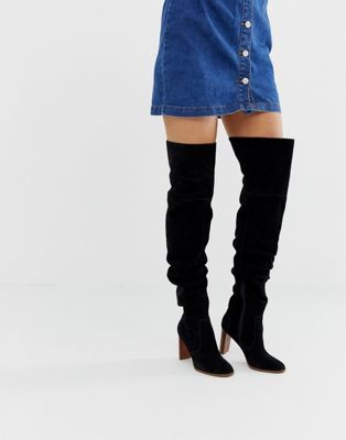 ASOS DESIGN Kentucky premium suede slouch thigh high boots in black | ASOS UK