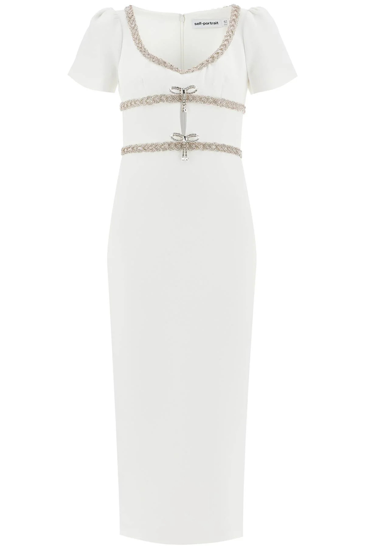 Self-Portrait Women's Diamond Midi Dress In Crepe in Bianco | Size 10 | PF24161MW | LOZURI