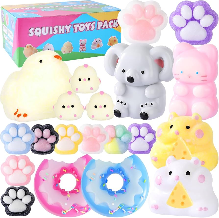 Taba Squishy 20Pack, Fufu Squishy Fidget Toys Kit, Include Squishies Chick Toys, Cat Paws, Hamste... | Amazon (US)