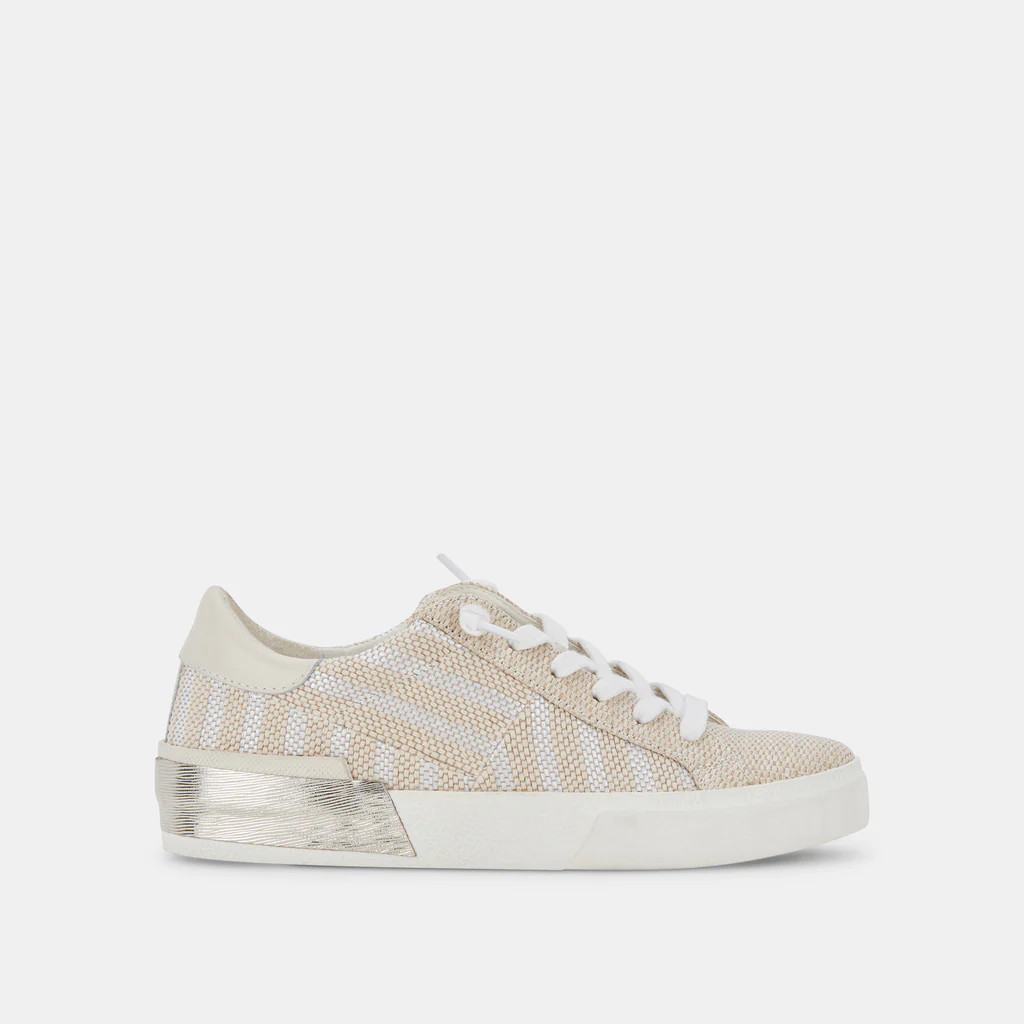 ZINA PATCH SNEAKERS WHITE STRIPE RAFFIA | DolceVita.com
