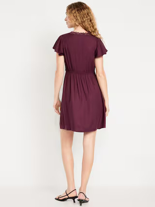 Fit & Flare Crepe Lace-Trim Mini Dress | Old Navy (US)