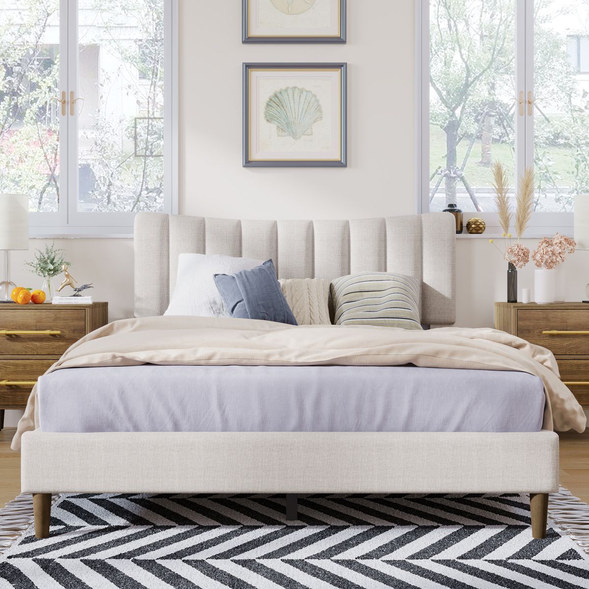 Upholstered Wood Platform Bed Frame with Vertical Channel Tufted Headboard-ModernLuxe | Target