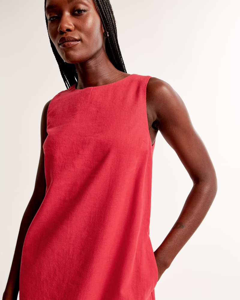 High-Neck Linen-Blend Mini Dress | Abercrombie & Fitch (US)