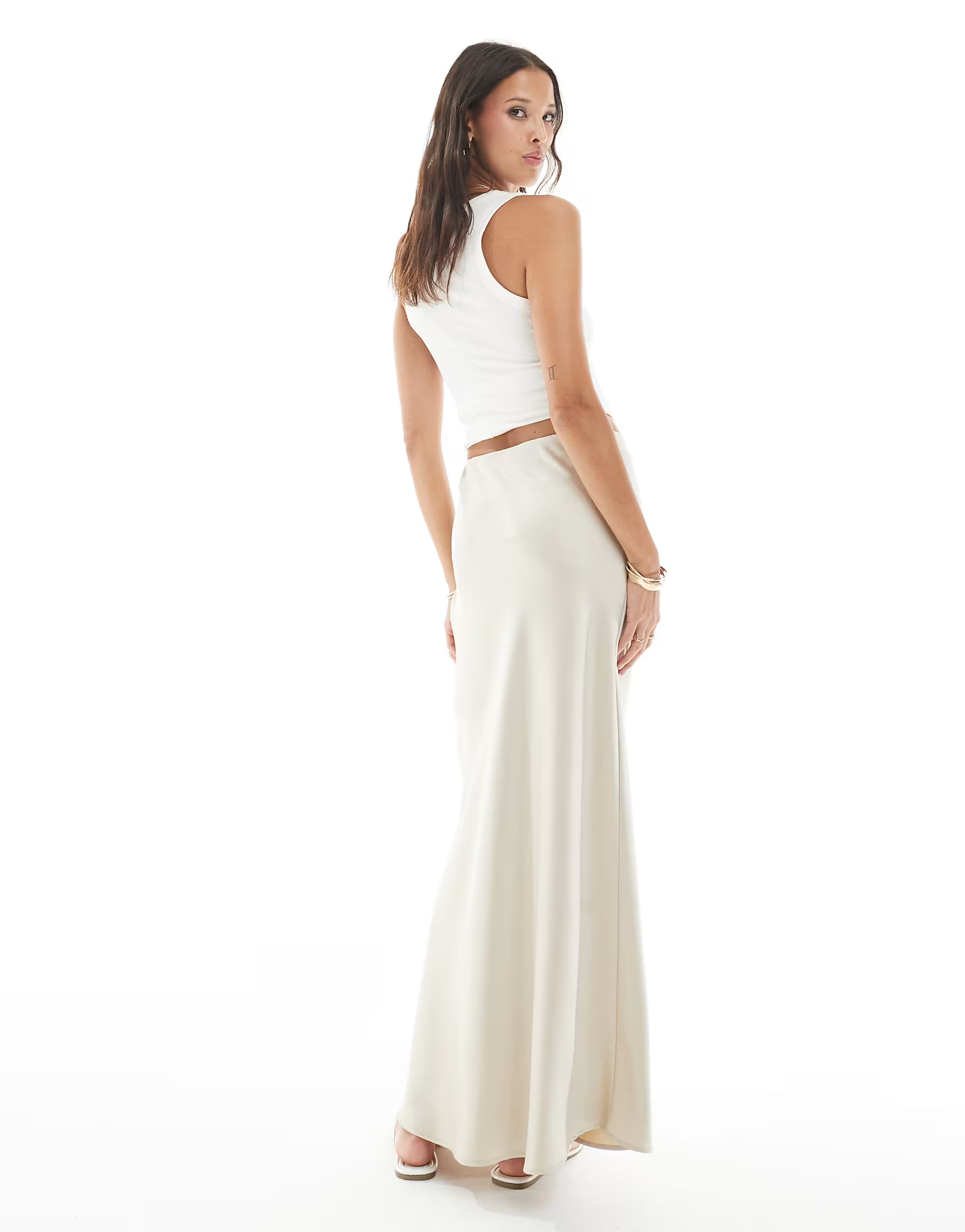 Vero Moda satin bias cut maxi skirt in stone | ASOS (Global)
