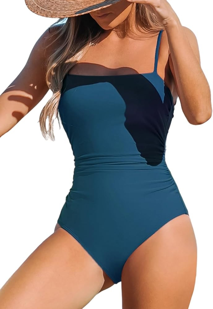 CUPSHE Women Swimsuit One Piece Bathing Suit Square Neck Cutout Back Tummy Control with Adjustabl... | Amazon (US)