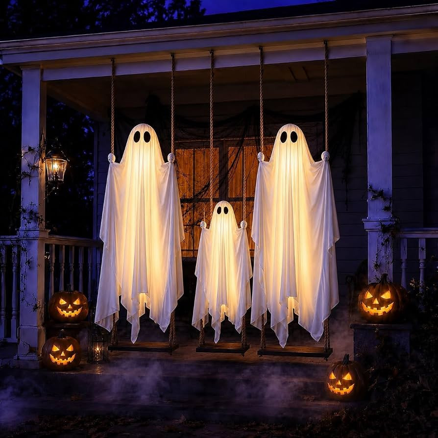 Amazon.com: Ghost on a Swing Decoration Set with Ropes for Halloween Outdoor Porch | Spooky hanging figures turn the front yard and entryway into a playful seasonal scene for welcoming trick or treat visitors : Patio, Lawn & Garden | Amazon (US)
