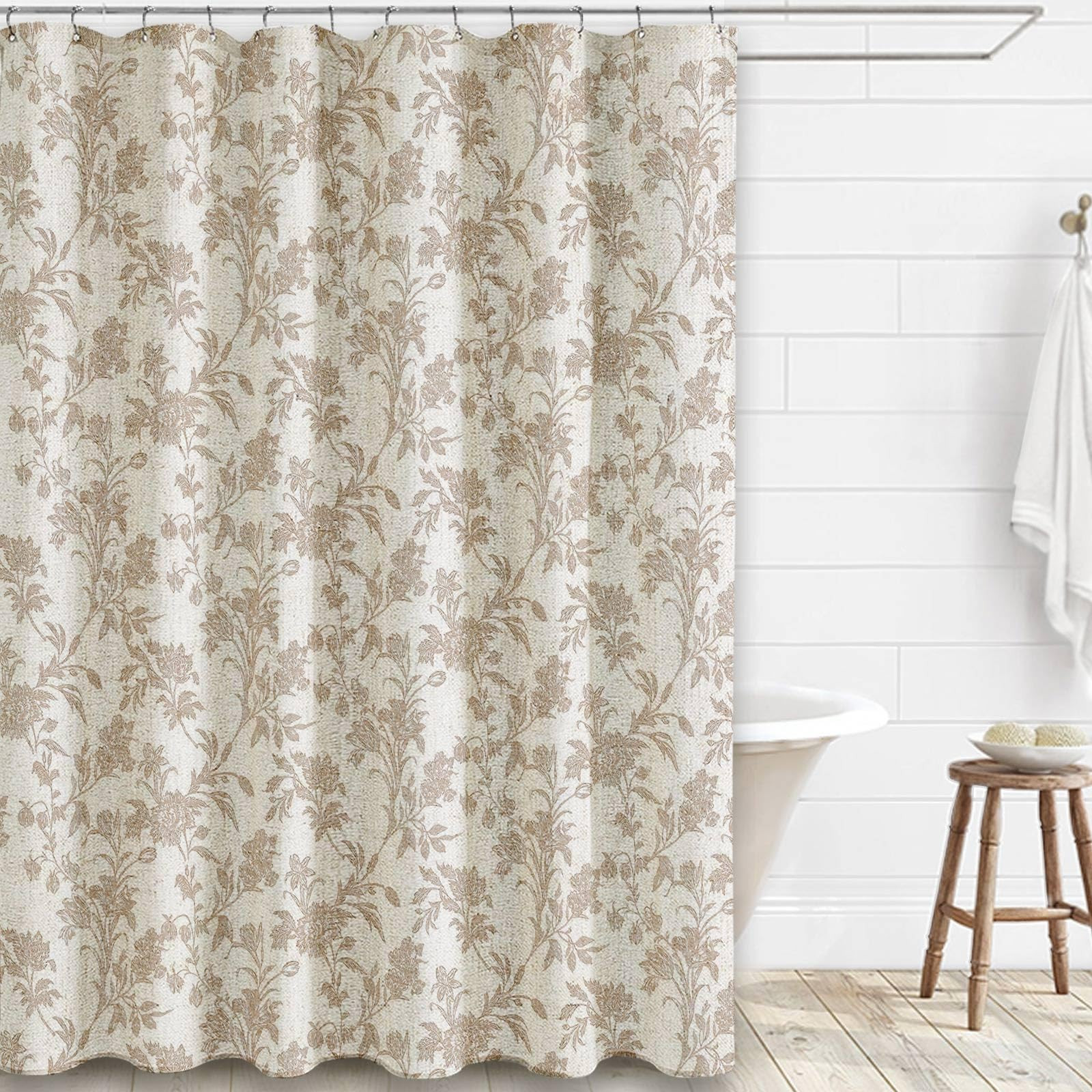 Extra Long Beige Shower Curtain Floral Cotton Linen Cottagecore Shower Curtain for Bathroom 84" L... | Amazon (CA)